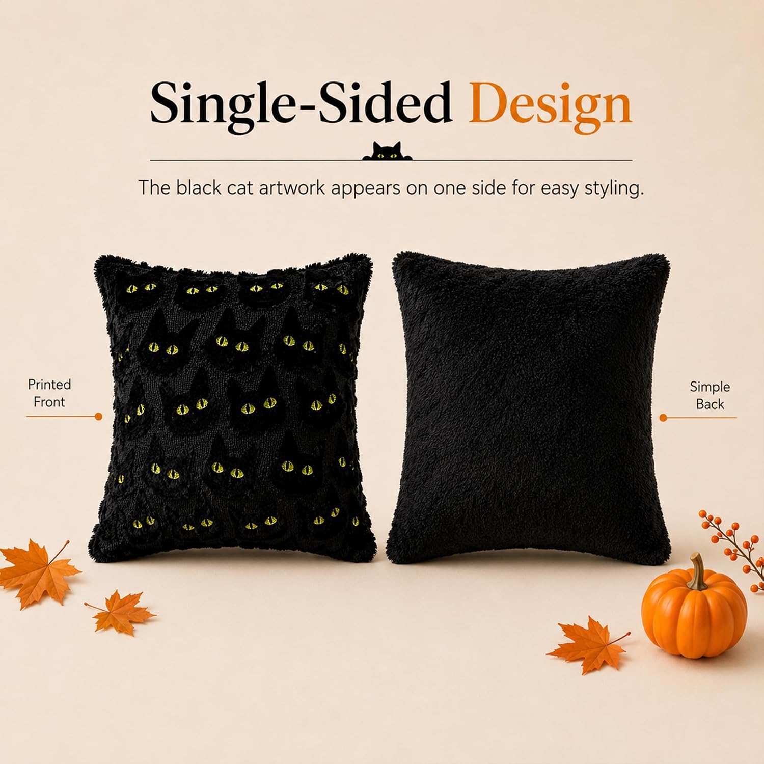 Haundry Halloween Pillow Covers 18x18 inch 2Pcs Black Cat Halloween Decor