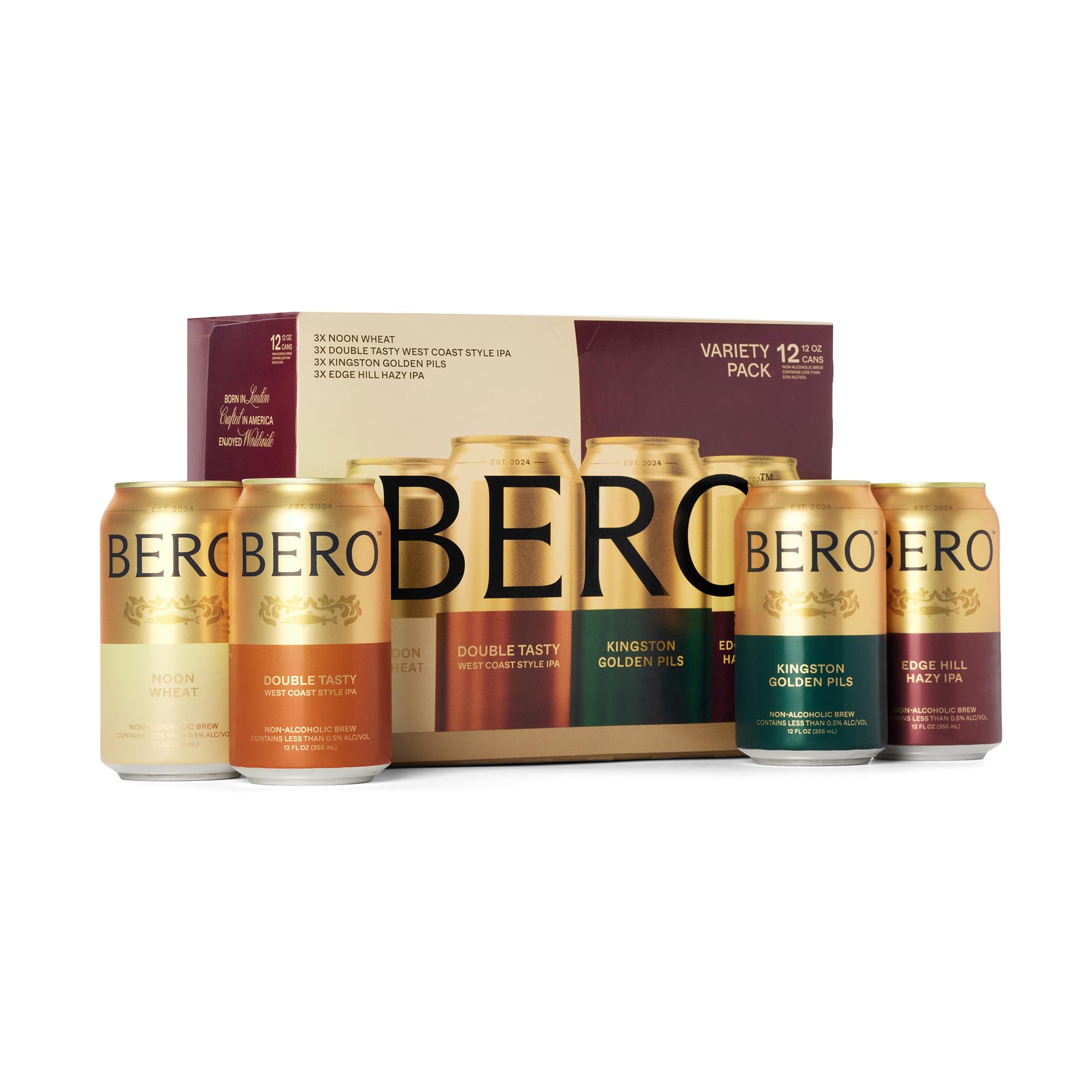 BERO Variety Pack Non-Alcoholic Beer Non-Alcoholic Craft Ale Hoppy IPA Style Craft Brew NA Beer by Tom Holland