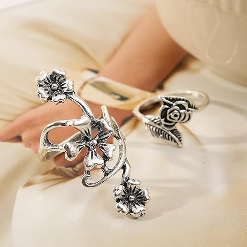 Miniatura 6 de Juego de 4 anillos de dedo tallados antiguos punk, con diseño de hojas de vid, diseño de hojas de bosque, anillos bohemios para hombres, regalos de