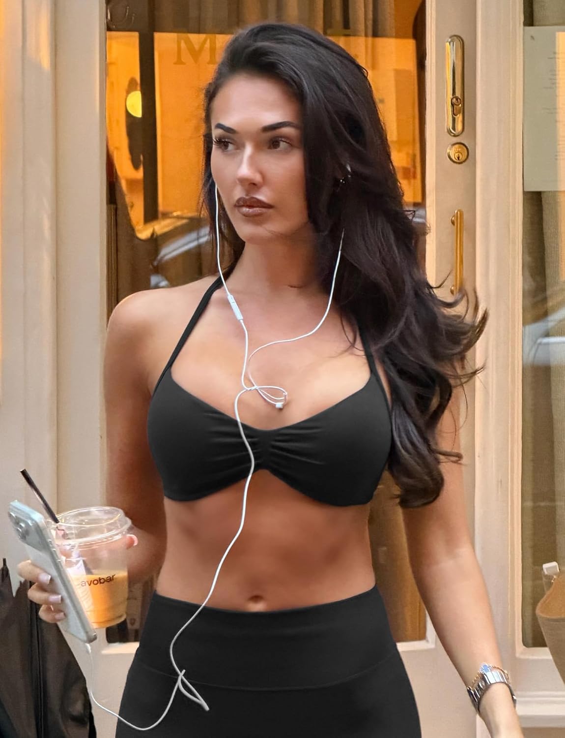 VOYJOY Impact Strappy Sports Bra Adjustable Padded Workout Gym Yoga Bra Crop Top for Women
