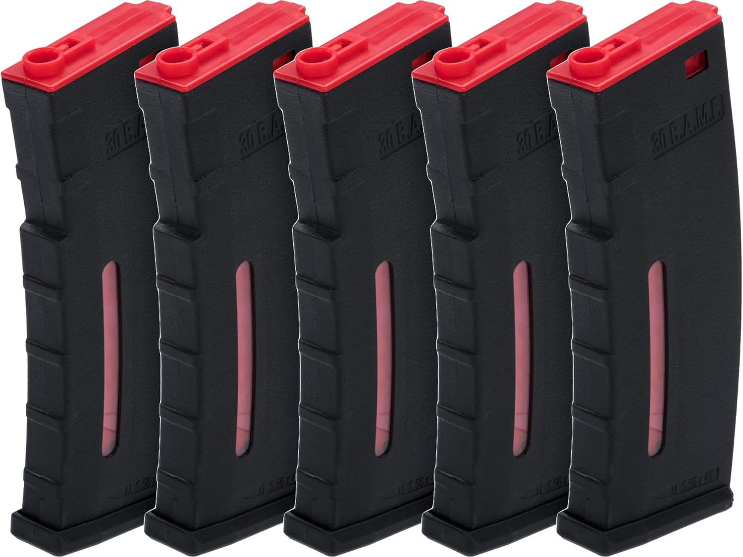 Evike Airsoft - BAMF 30rd Polymer MilSim Mag for M4-Style Series Airsoft AEGs (Color: Black & Red/Pack of 5)