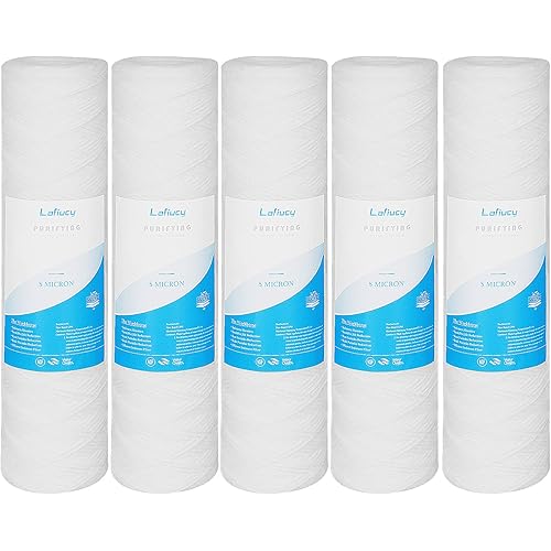Lafiucy 5 Micron 10" x 2.5" String Wound Sediment Water Filter Cartridge,5 Pack,Whole House Sediment Filtration, Universal Replacement for Most 10 inch RO Unit