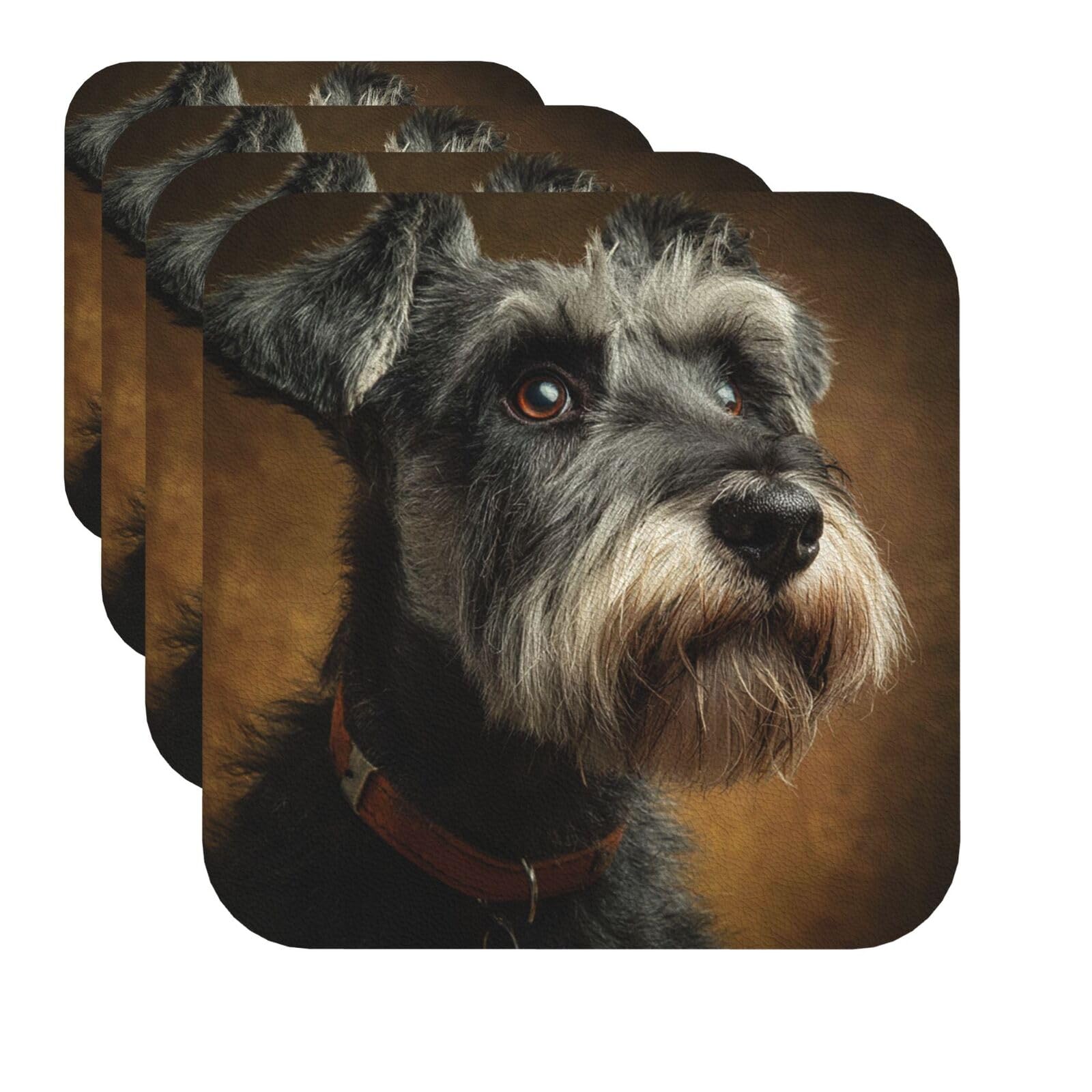 Drink Coasters Set of 4 Quick-Dry Leather Coaster Schnauzer Coasters for Drinks Coffee Cup Mat Tabletop Protection Heat Resistant Coaster for Kitchen Bar Office Home Decor