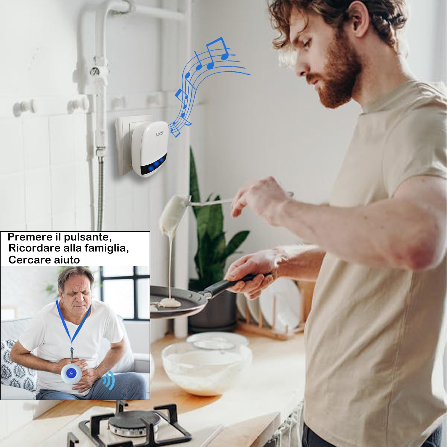 Cercapersone Per Anziani Pulsante di Chiamata Wireless Allarme Sicurezza Cercapersone Sistema di Emergenza Chiamata Sistema di assistenza impermeabile per (2 Trasmettitori 2 Ricevitori) …
