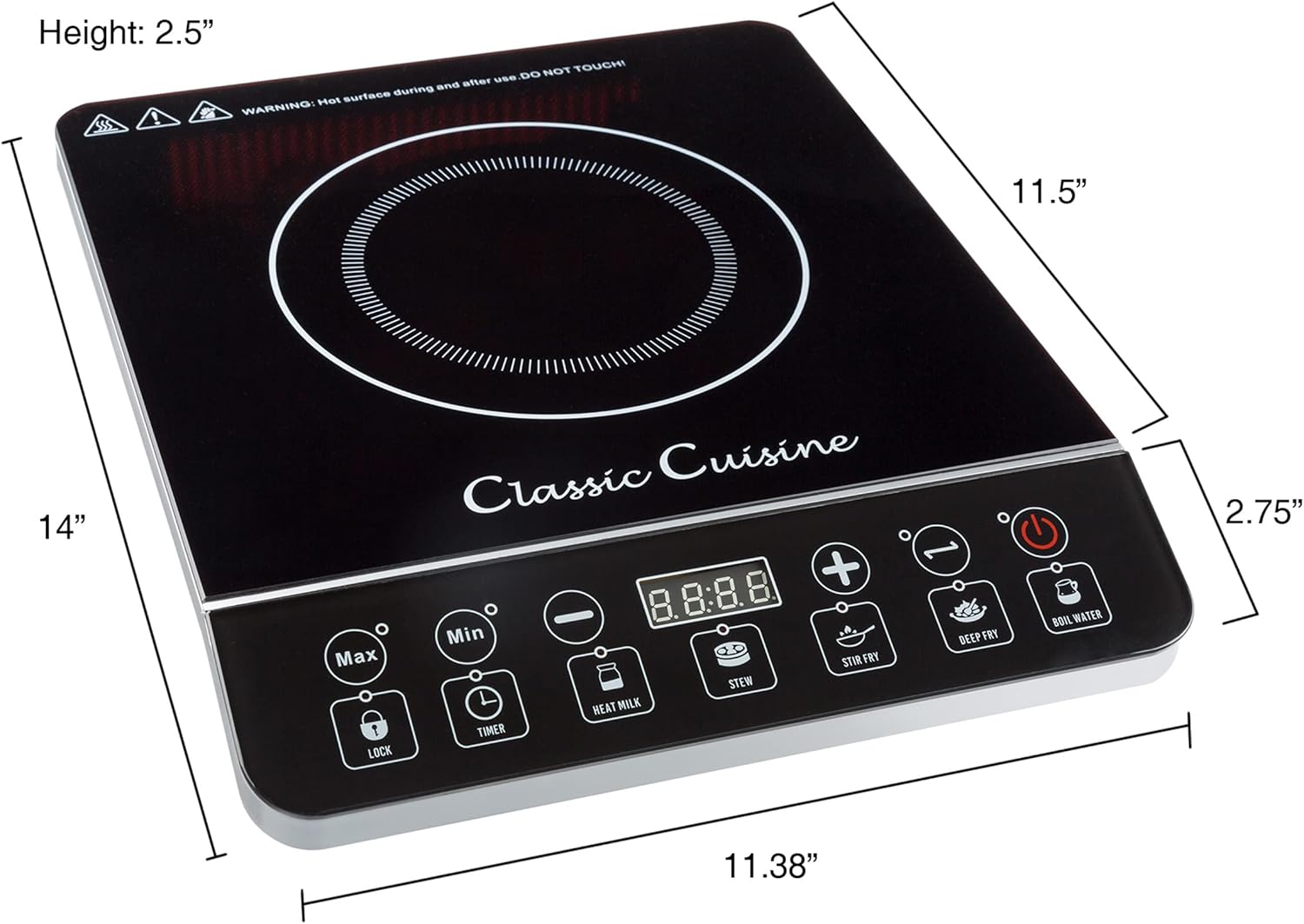 Induction Cooktop - Multifunctional 1800W Electric Stove Top - Hot Plate with Built-In Safety Tools and 10 Power Settings by Classic Cuisine (Black)