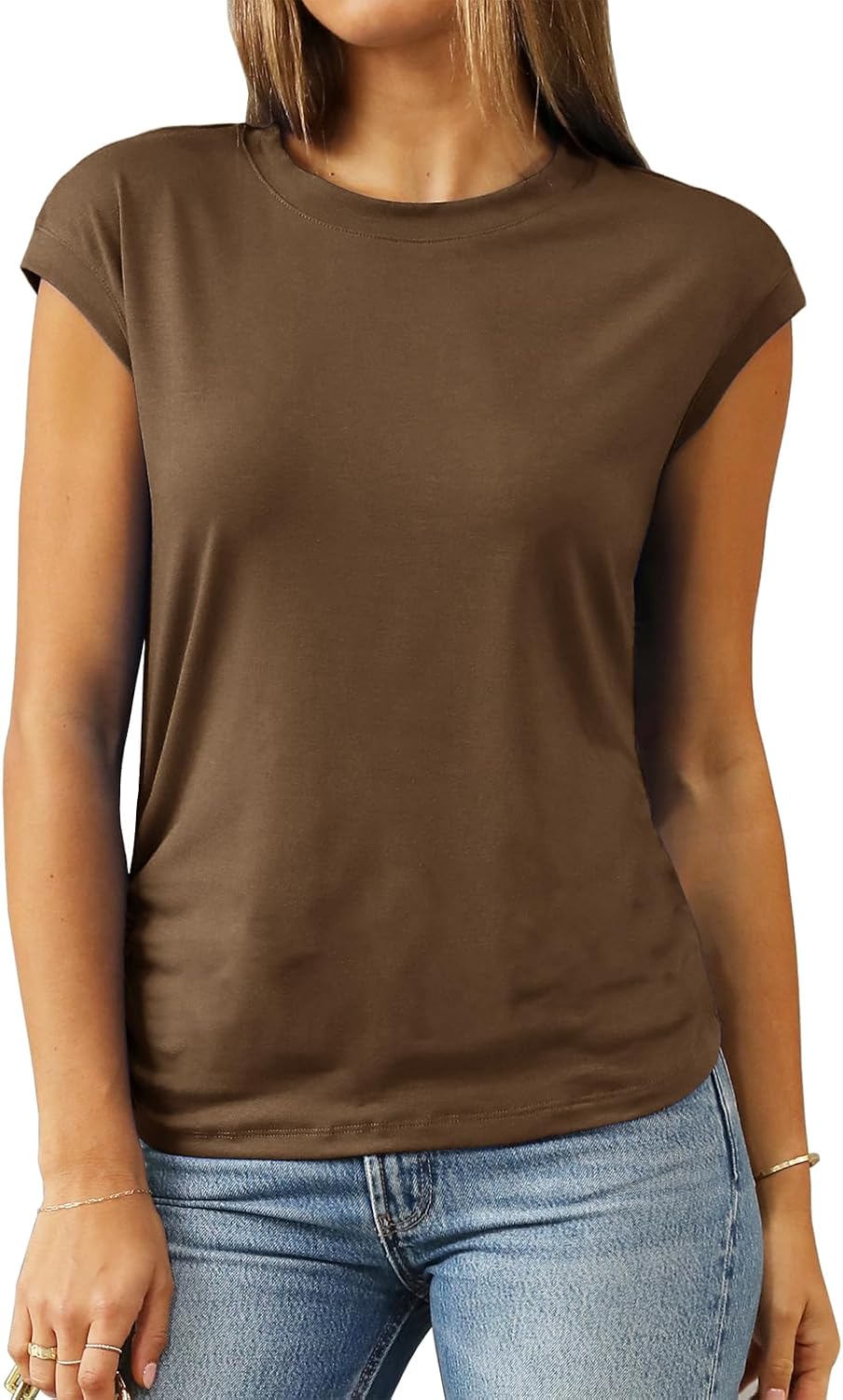 Abardsion Trendy Round Neck Cap Sleeve Tops for Women image 4