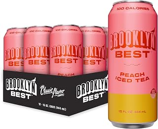 Brooklyn Best Peach Iced Tea, Not too Sweet, Better for You Drink - 15 Fl Oz (Pack of 12)