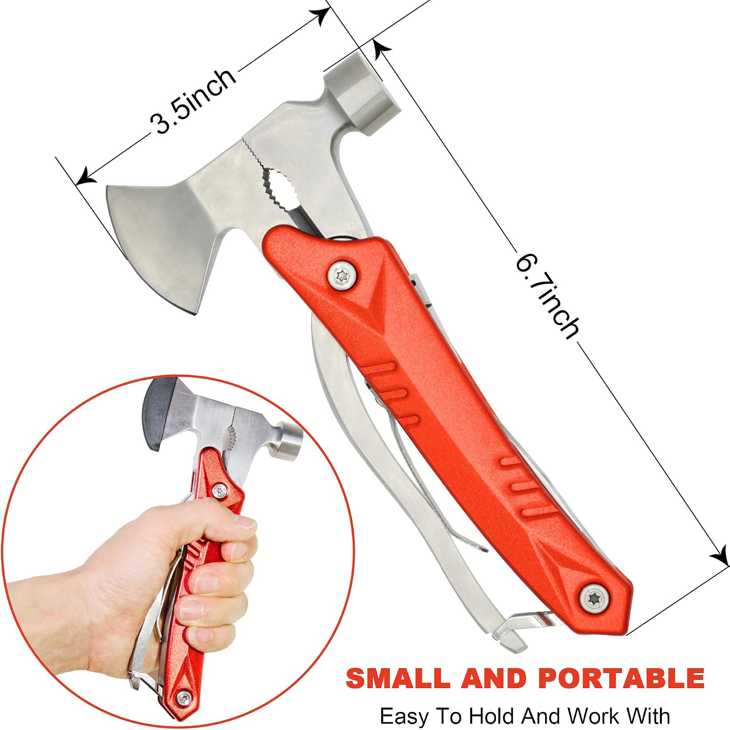 Camping Multitool, Anumit 14 in 1 Survival Gear Kit for Outdoor Hiking, Cool & Unique Gifts for Men Women, Stainless Steel Car Tool with Flashlight, Hammer, Axe, Plier, Knife, Bottle Opener, etc