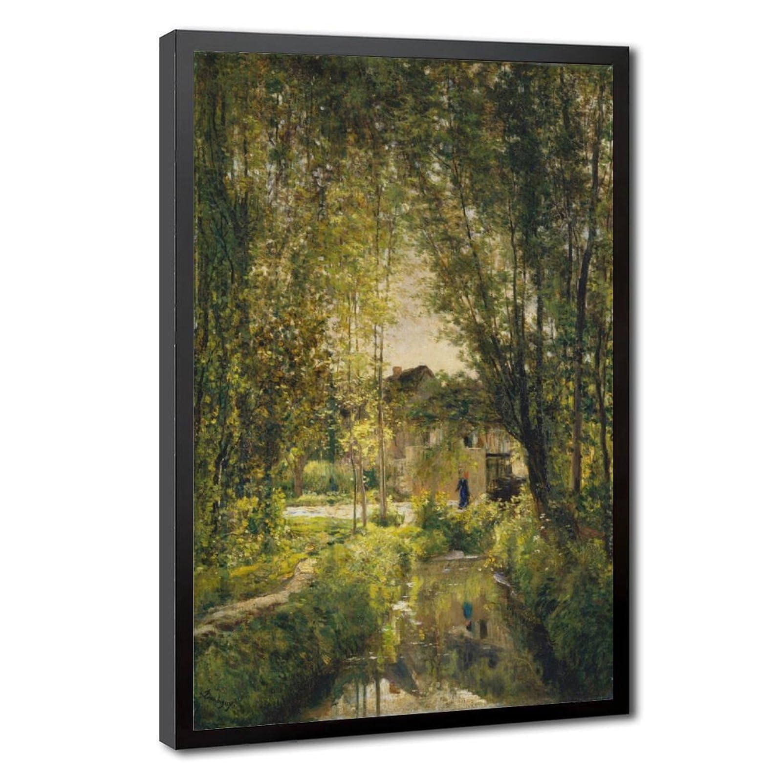 WCYB Charles Francois Daubigny - Landscape With A Sunlit Stream Posters Prints Canvas Deco Paintings Wall Art Hangable Frame 24" L X 36" W
