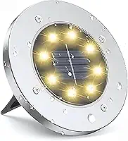 Kit 4 Espeto de jardim solar com fotocélula inox à prova d'água disco de iluminação spot para grama chão área externa (Branco Quente, 8 leds)