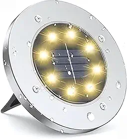 Kit 4 Espeto de jardim solar com fotocélula inox à prova d'água disco de iluminação spot para grama chão área externa (Branco Quente, 8 leds)