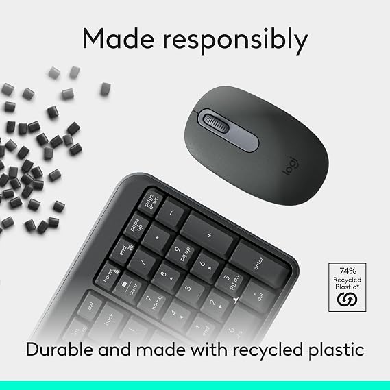 مجموعة الماوس ولوحة المفاتيح اللاسلكية Logitech MK250 Bluetooth: اتصال سريع وسهل، لوحة مفاتيح لاسلكية مدمجة، ماوس يمكن استخدامه بكلتا اليدين، تصميم متين - Windows/MacOS - Graphite