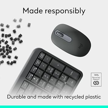 مجموعة الماوس ولوحة المفاتيح اللاسلكية Logitech MK250 Bluetooth: اتصال سريع وسهل، لوحة مفاتيح لاسلكية مدمجة، ماوس يمكن استخدامه بكلتا اليدين، تصميم متين - Windows/MacOS - Graphite
