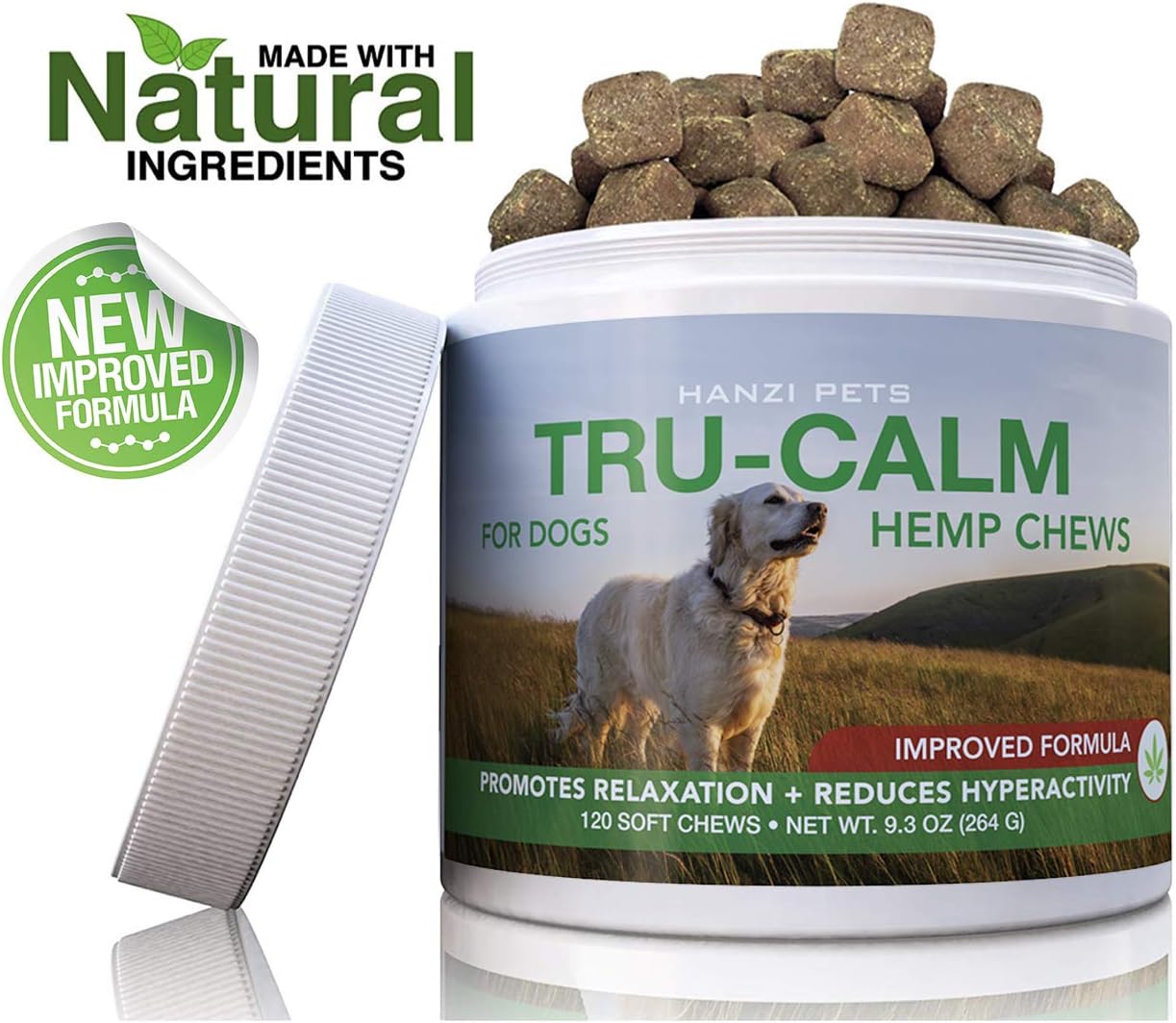 Hanzi Pets #1 Calming Aid for Dogs | for Hyperactive & Aggressive Behavior | Stress & Separation Anxiety | Travel & Motion Sickness | cGMP Certified | Made in USA | 120 Savory Soft Chews