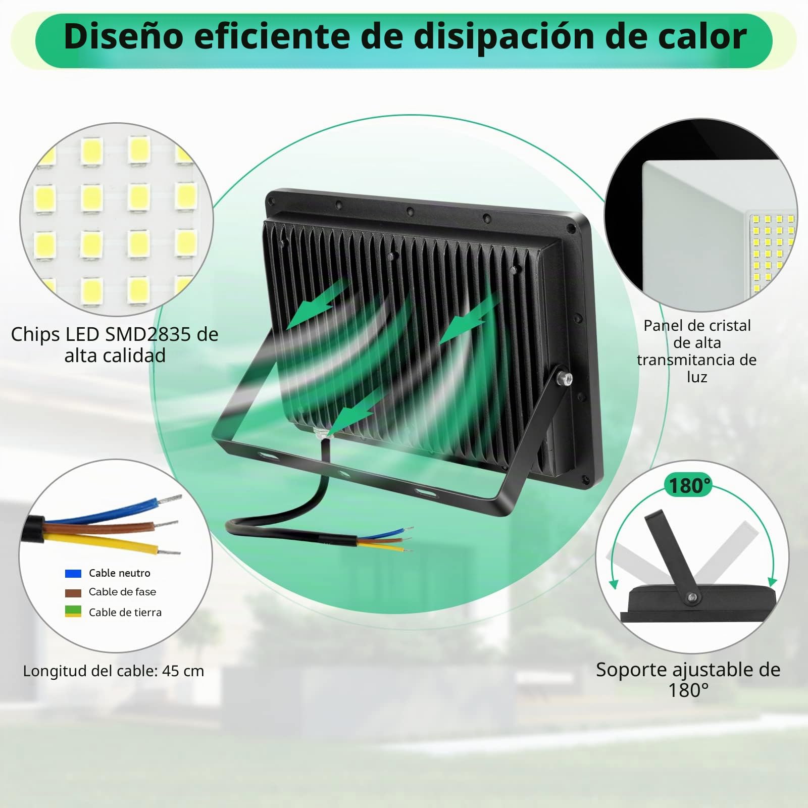 YIQIBRO Focos LED Exterior 100W 2 Piezas, IP67 Impermeable Proyector LED, 10000LM 6500K Brillante Blanco Frío Luz de Seguridad, Potente Luces Exterior para Terraza, Garaje, Jardín, Almacén, Taller