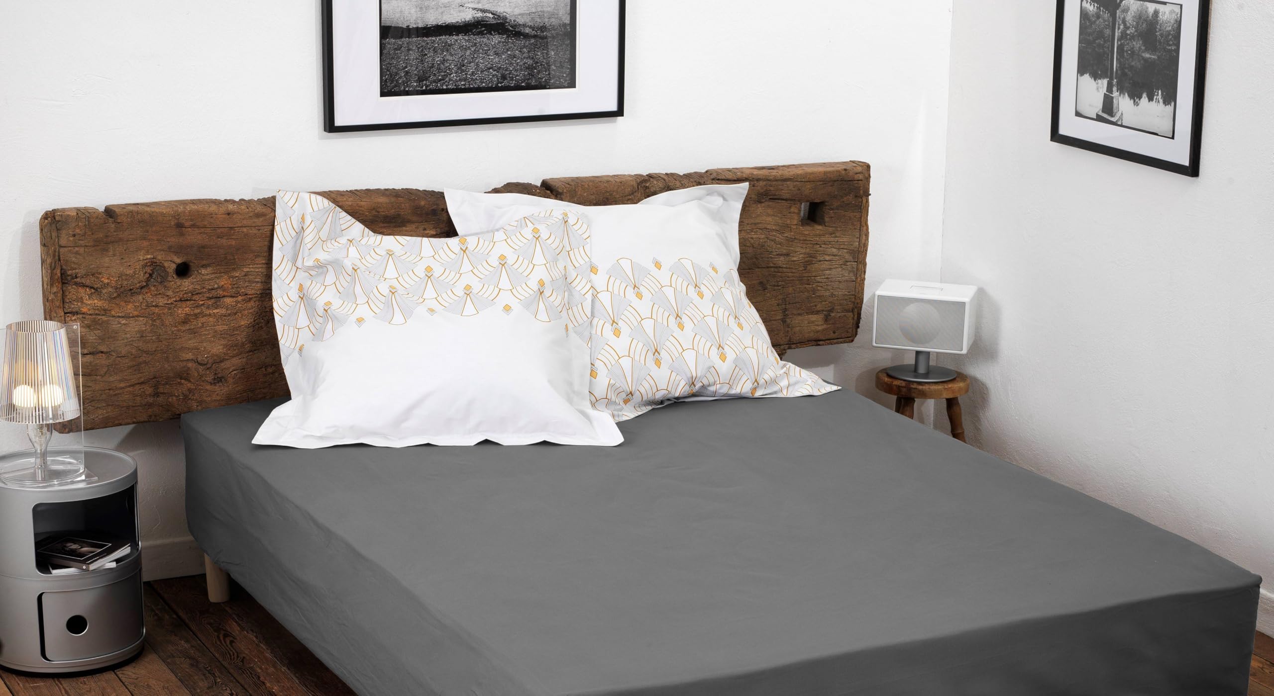 Home Linge Passion 100% Cotton Fitted Sheet – 57 Thread Count – Size 180 x 200 cm – Dark Grey – 25 cm Deep Weave – Soft, Breathable, Washable