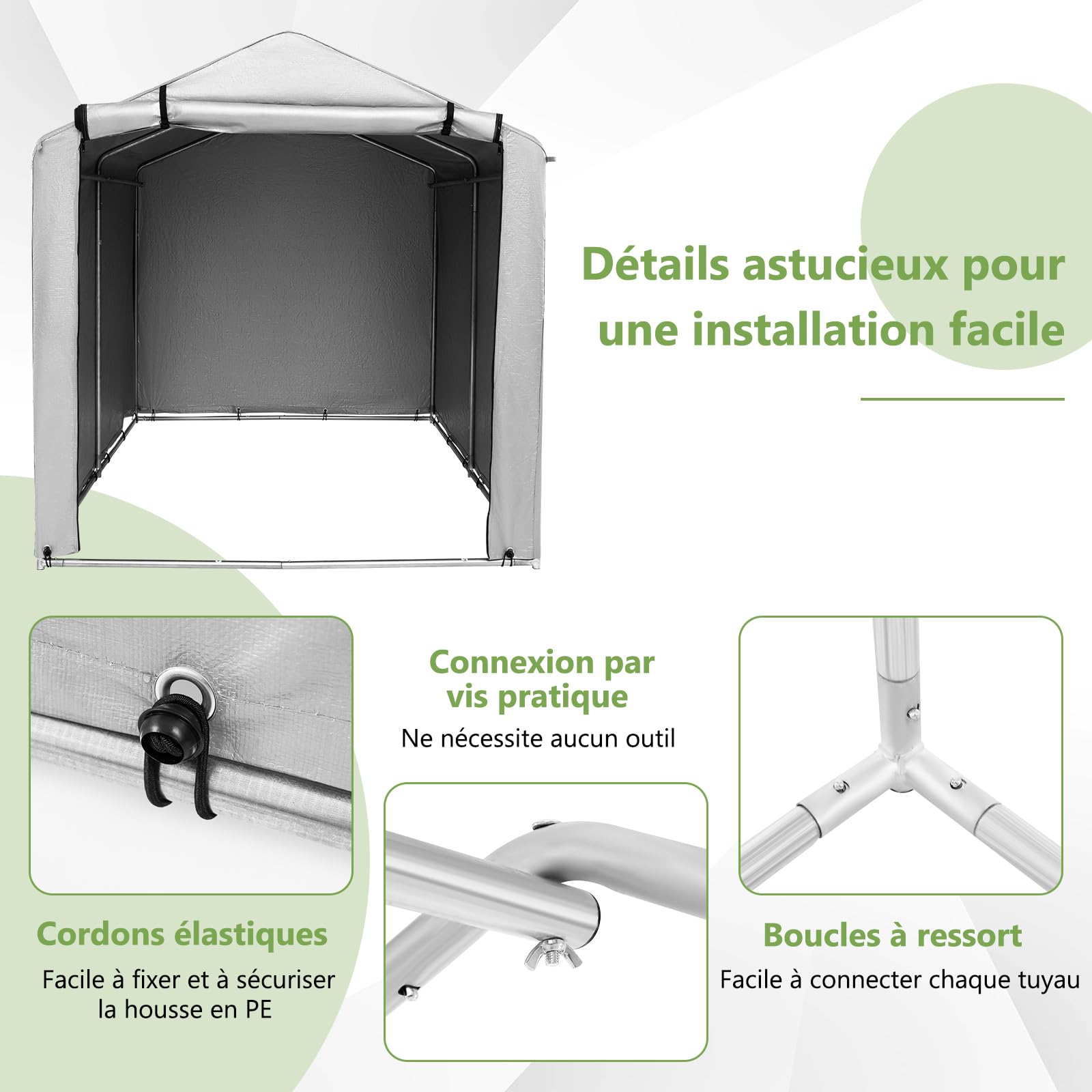 COSTWAY Abri de Vélos Extérieur de 160 x 218 x 164 cm, Abri de Garage Portable pour Vélos avec Porte à Fermeture Éclair Enroulable, Bache Motos pour Terrasse Jardin Cour (Gris Argenté)
