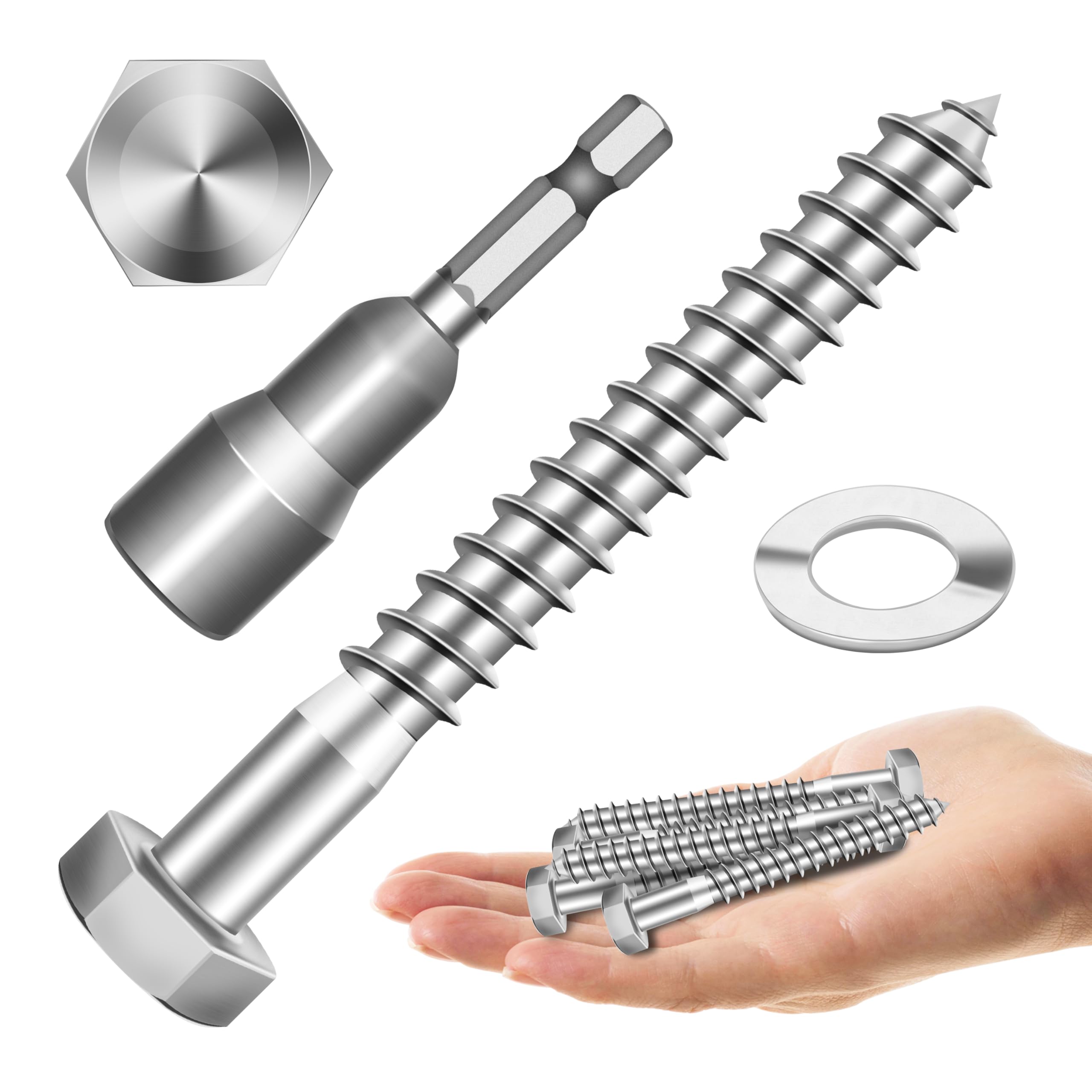 Stainless Steel Lag Screws - 12 Sets 5/16" Hex Head -24 Stainless Steel Lag Screws - 12 Sets 5/16" Hex Head -24