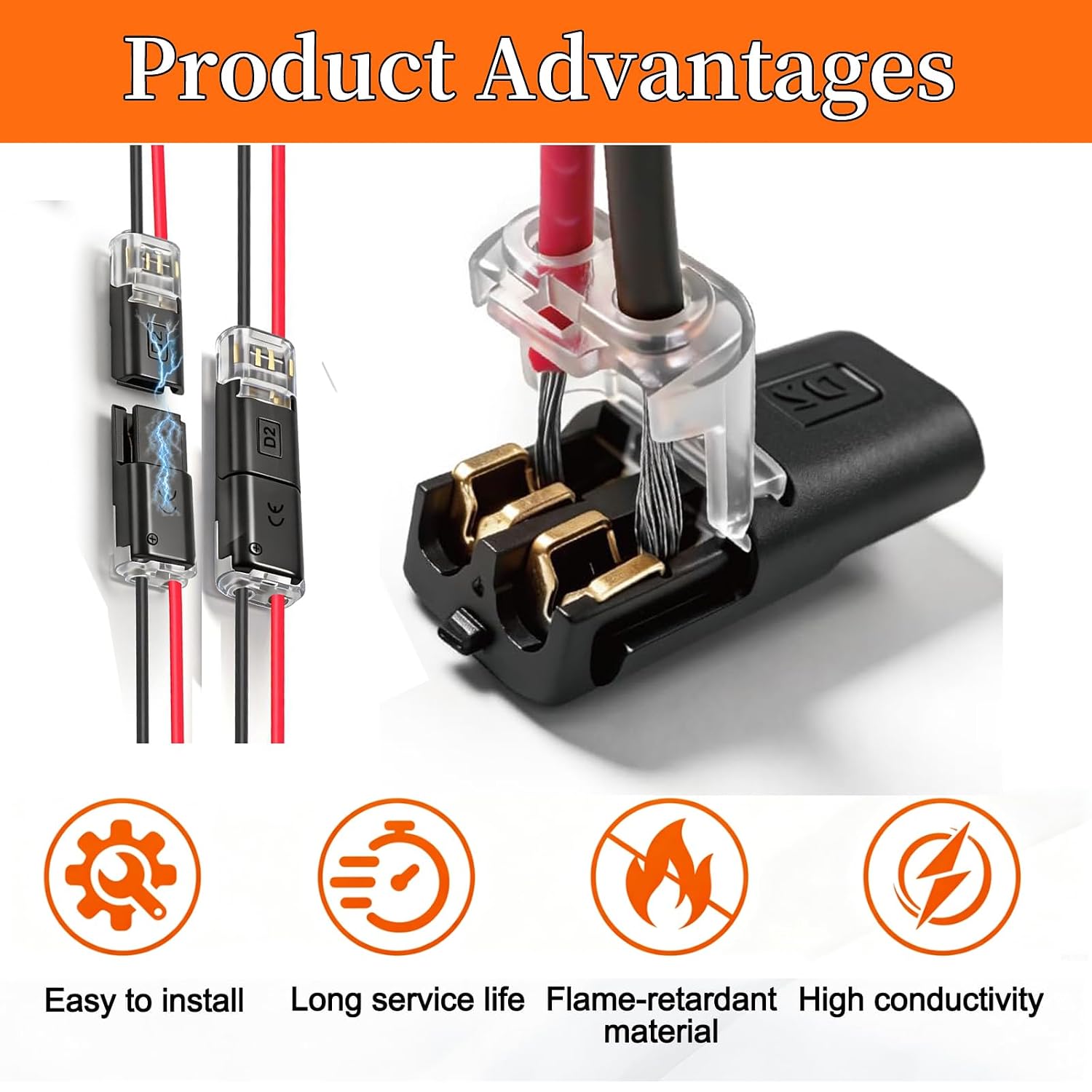 Double Wire Plug in Connector with Locking Buckle,No Stripping Quick Wire connectors kit,Flame Retardant Lock Strip Connector,for LED Strip Lights, DIY,Low-Voltage,Model Kit. (LJQ-100)