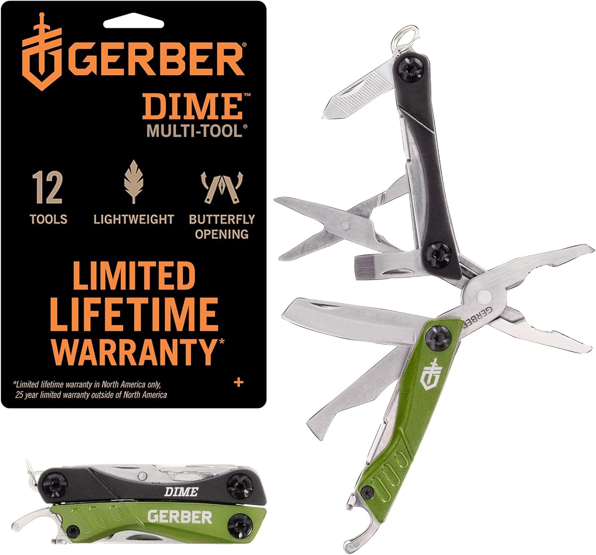 Dime 12-in-1 Mini Multitool Pliers, Pocket Knife,Bottle Opener,Green