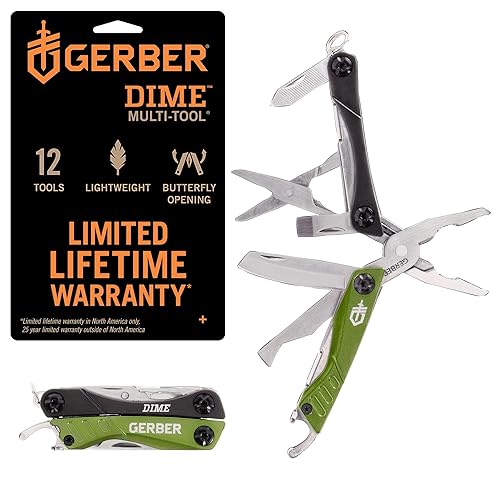 Gerber Gear Dime 12-en-1 Mini Herramienta Multifuncional EDC - Alicates de punta fina, Cuchillo de bolsillo, Llave colgante, Abridor de botellas - Equipo y Herramientas EDC - Verde