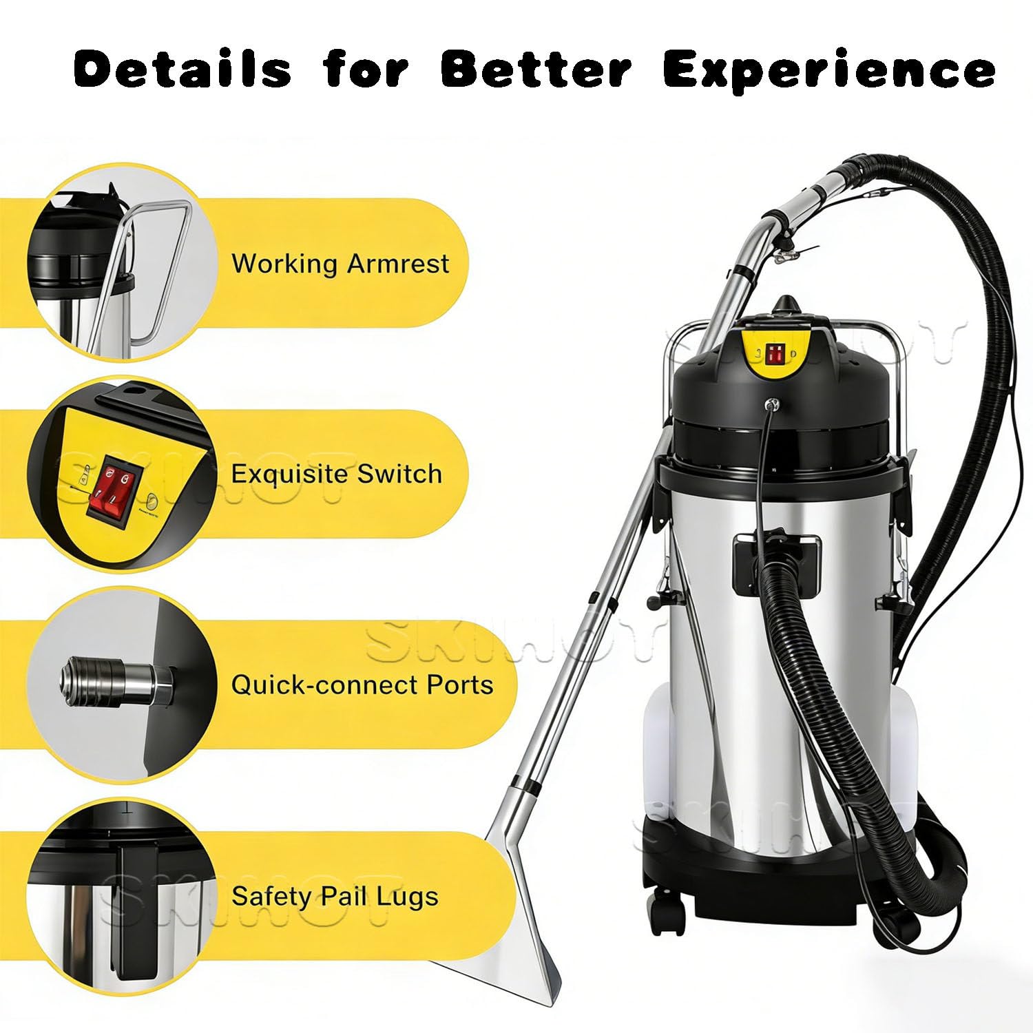 Limpiador de alfombras comercial, vaporizador profesional 3 en 1, 40 L, 1000 W, extracción por pulverización, acero inoxidable, para suelo, sofá, cortina, limpieza profunda en seco y húmedo