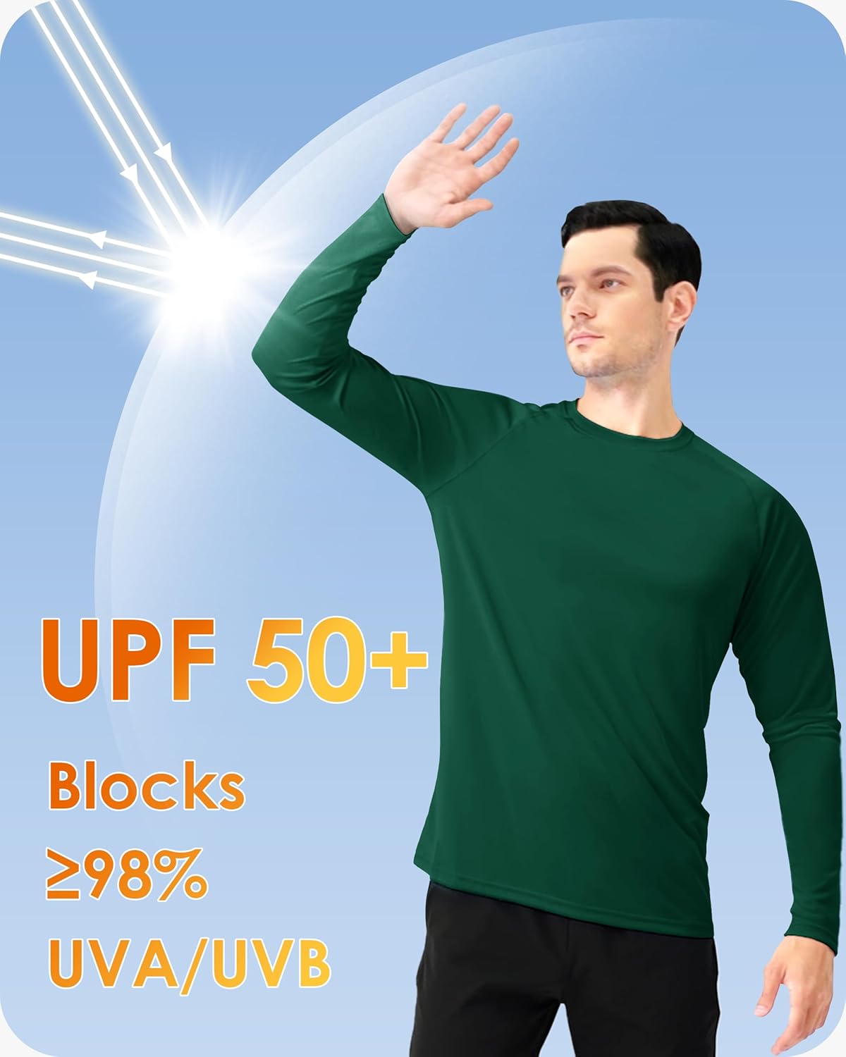 Boladeci Men's UPF 50+ Sun Protection UV SPF Shirts Long Sleeve Lightweight Quick Dry Swim T-Shirts Rash Guard - Image 3