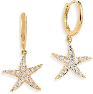 Sonateomber Gold Silver Small Hoop Dangle Earrings for Women, Trendy Dainty Rhinestone CZ Dangling Prom Wedding Leaf Flower Snowflake Butterfly Starfish Fashion Jewelry Gift