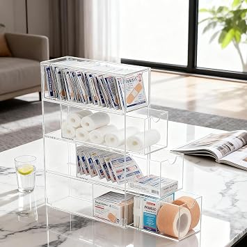 Medicine Storage Box - Transparent Medical Box & Household Plastic Drawers Storage Unit, First Aid Box, Multi-layer Medicine Cupboard Organiser for Home Office Car School