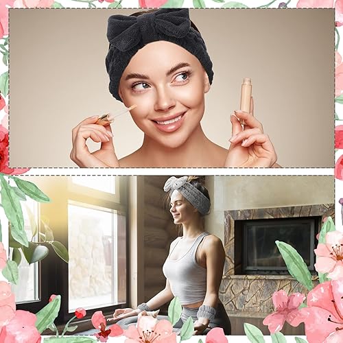 Miniatura 10 de 4 diademas de spa para lavar la cara, muñequeras para lavar la cara, muñequeras de toalla para el cabello, para mujeres y niñas, maquillaje para