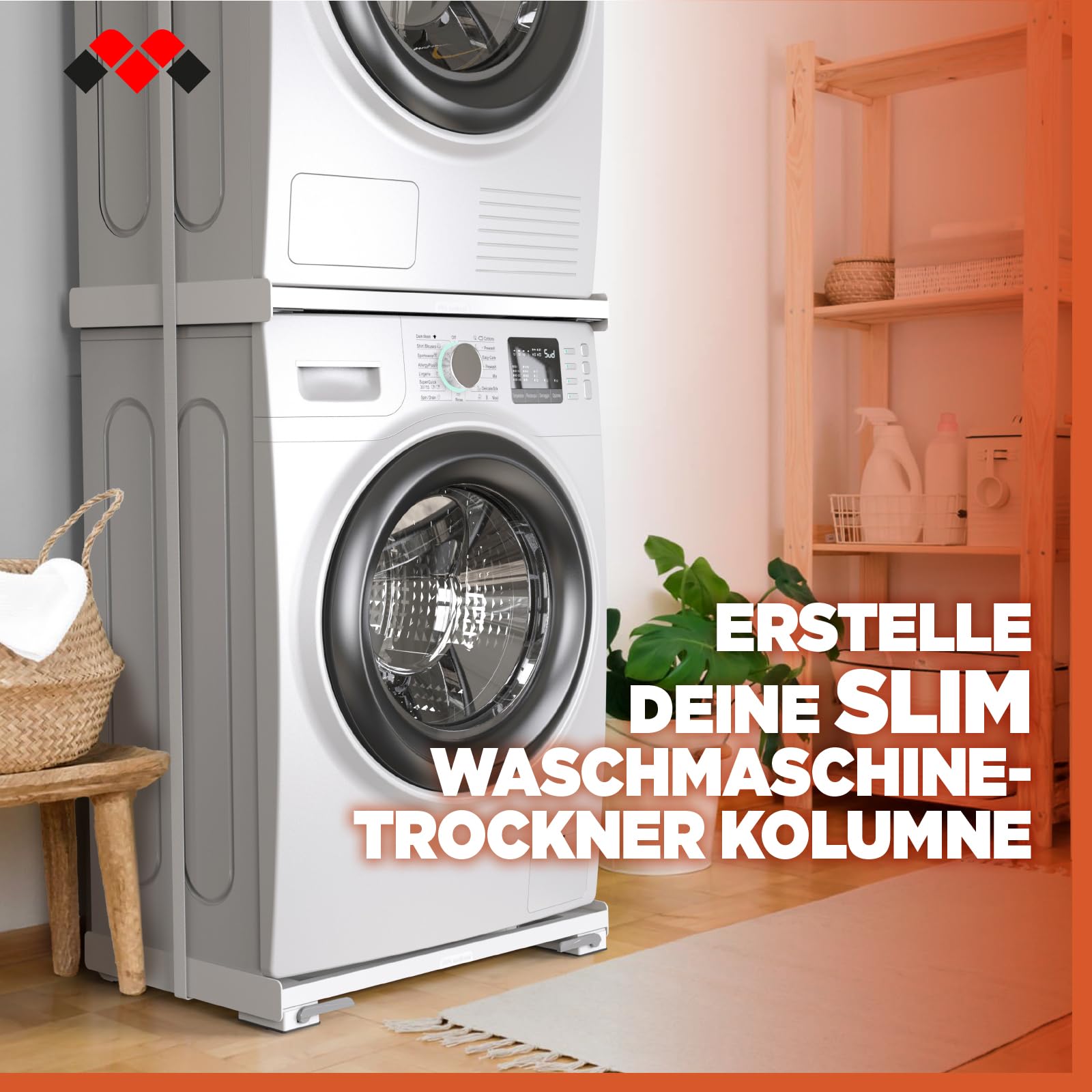 Meliconi BASE MOVE SLIM SIOC, Waschmaschinen Untergestell mit Rollen | Anti Vibration Sockel mit Rollen und Bremsen für Waschmaschine & Trockner 47x60 cm, Belastbar bis 250 kg, Made in Italy, Weiß