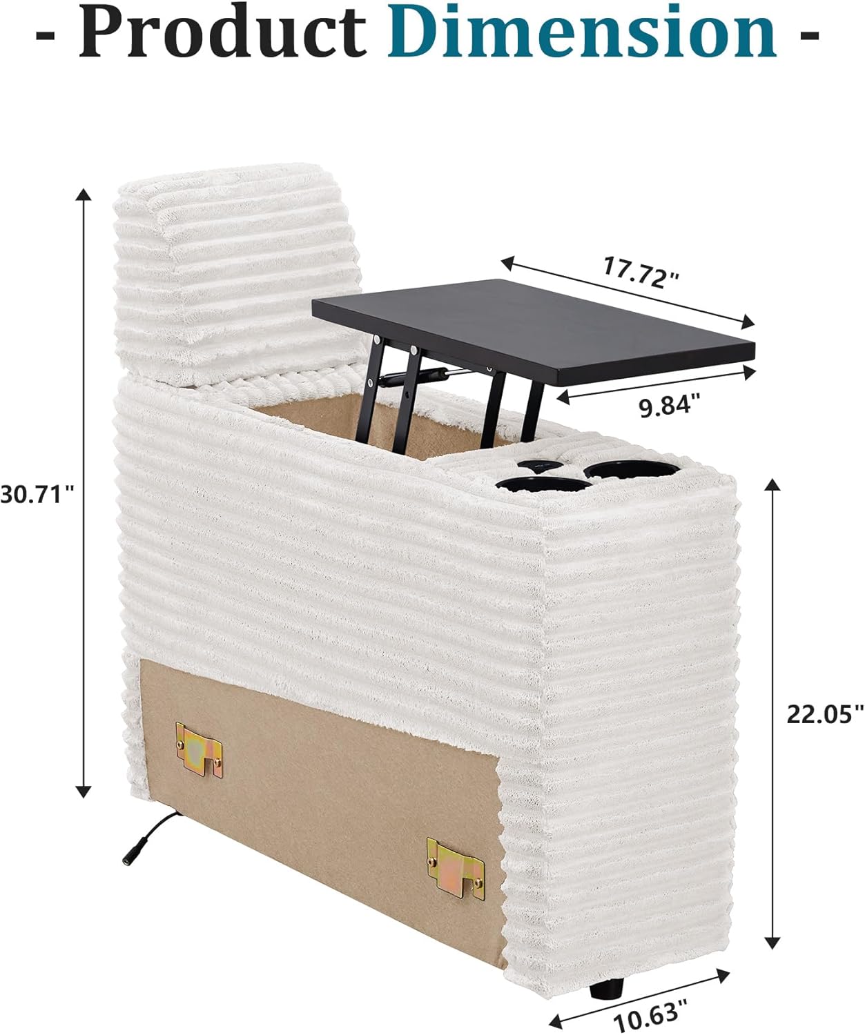 LEVNARY Modular Lift-Top Console with USB Charging and Cup Holders, Center Storage Module for Modular Reclining Sofa (White) - Image 2