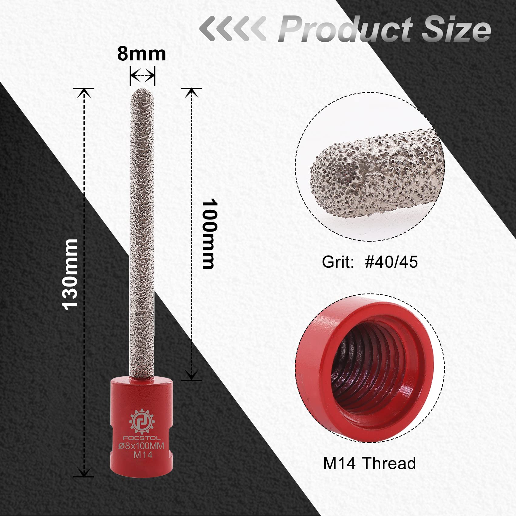 FOCSTOL Mèche à Mortier Diamantée - 8mm x 100mm Fraise Diamantée pour Ratissage Mortier Maçonnerie Pierre Brique Enlèvement M14 Filetage
