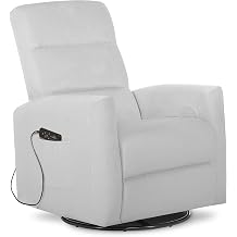 Evolur Reevo Upholstered Faux Leather Seating Glider Swivel in Misty Grey, Greenguard Gold Certified Rocker, Massager, Tool-Free Assembly, Easy to Clean