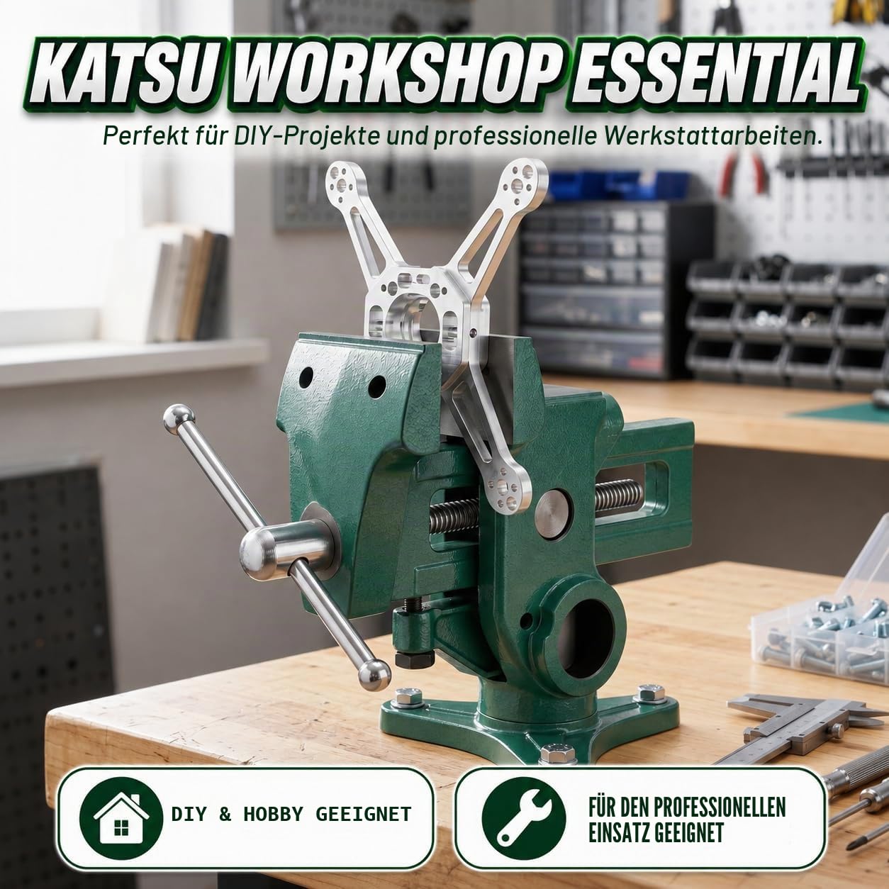 KATSU Vielseitiger Schraubstock 3.5" 90mm Stahl Tisch Schraubzwinge Schraubstock 360° Vertikal und Horizental, ideal für Holzarbeiter oder Metallgeschäfte 4021704
