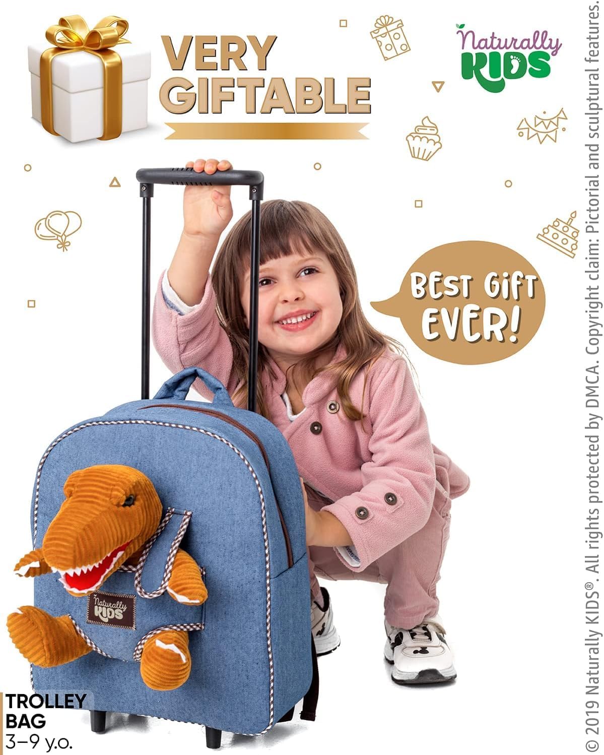 Toddler Luggage for Boys w Dinosaur Toys, Kids Rolling Backpack for Boys, Toddler Suitcase, Gifts for 3 4 5 6 Year Old
