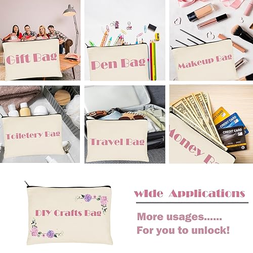 Vista 10 de Koolmox Bolsas de cosméticos a granel, 20 bolsas de maquillaje multiusos con cremallera, bolsa de lápices de lona, bolsa de lona beige a granel