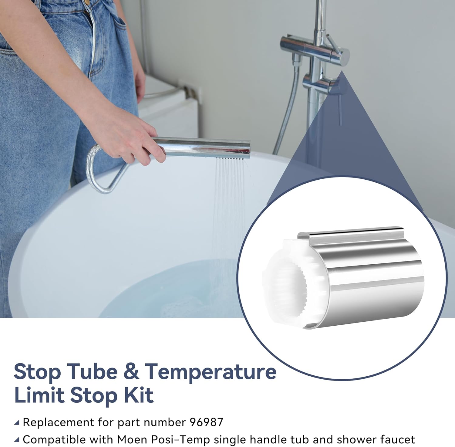 96987 Stop Tube and Temperature Limit Stop Kit Compatible with Moen Posi-Temp Single Handle Tub/Shower Faucet Valve Cartridge(Chrome，Small),shower temperature limit kit 2 Pack