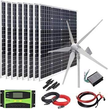 1960W Solar & Wind Hybrid System Kit 8pcs 120W Mono Solar Panel/1000W Wind Turbine/Controller/Extension Cable/Battery Cable/Connectors