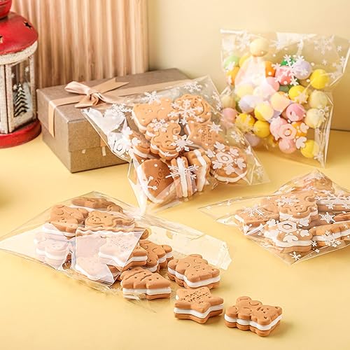 Miniatura 9 de 500 bolsas autoadhesivas de Navidad, bolsas autoadhesivas para galletas, celofán, copo de nieve, bolsa transparente para dulces para panadería,