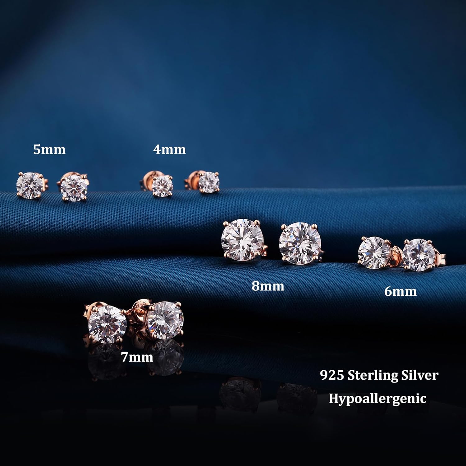 Sparkling 925 Sterling Silver Round Cut 5A+ Cubic Zirconia CZ Stud Earrings Hypoallergenic Earrings for Women/Men 4MM-8MM