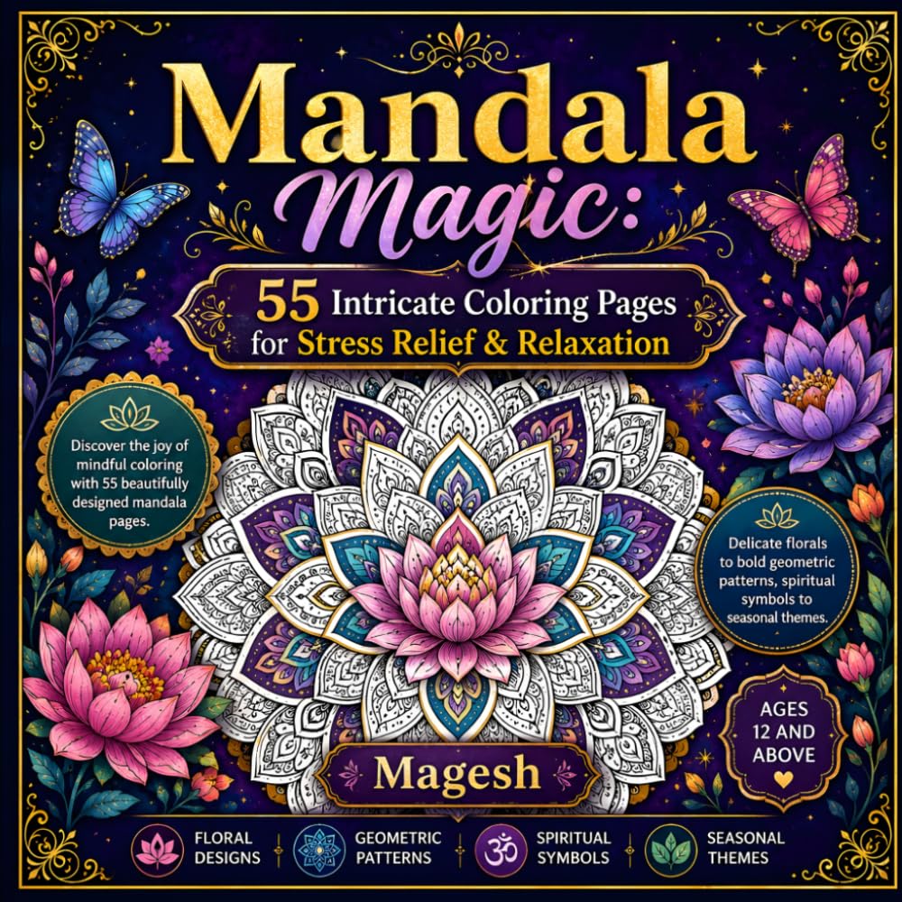 Mandala Magic: 55 Intricate Coloring Pages for Stress Relief, Relaxation & Mindful Creativity | Beautiful Floral, Geometric, Spiritual & Seasonal Mandalas for Teens and Adults