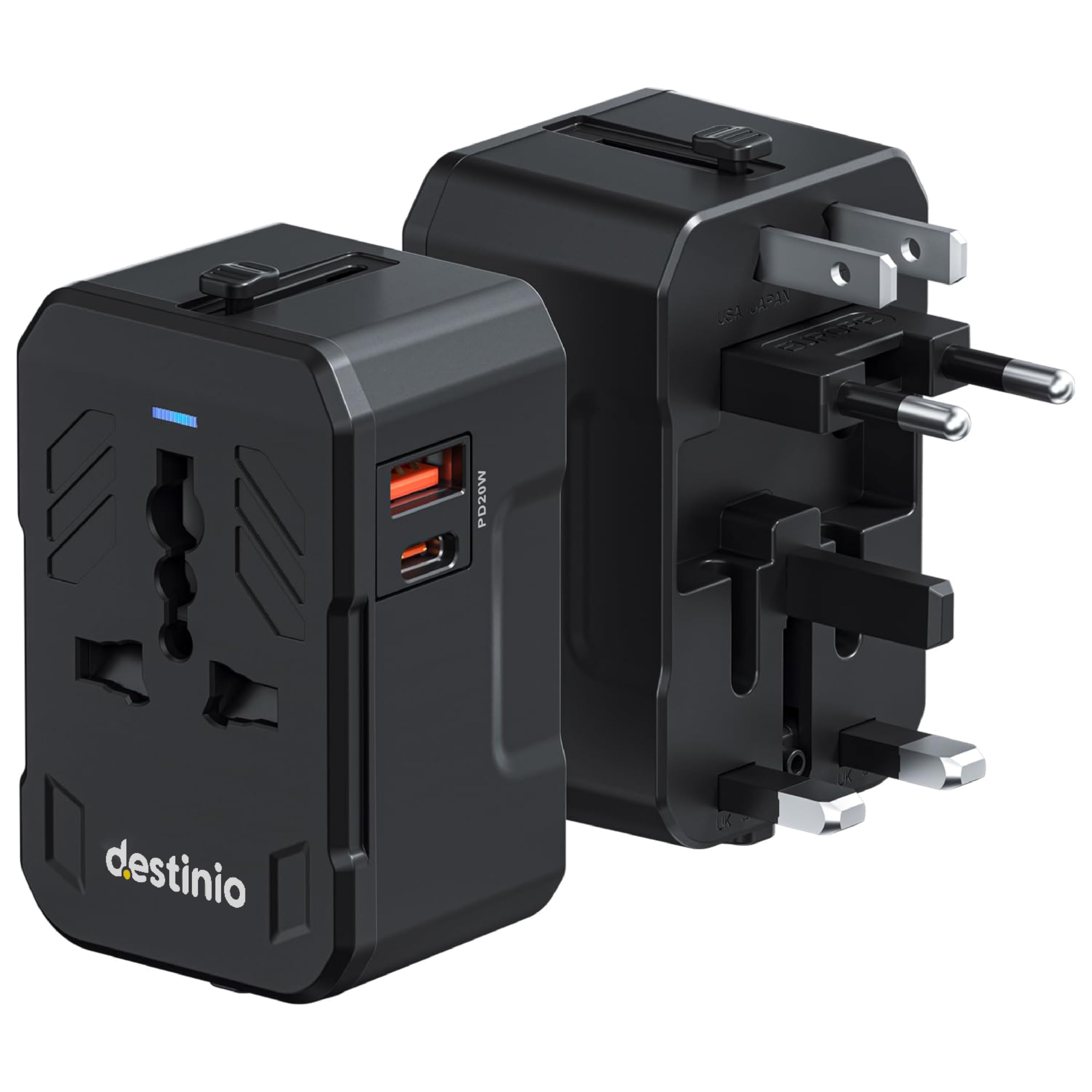 Destinio Universal Charger Adapter with Type C- 20W PD Type C + 18W QC USB A - International Worldwide All in One Travel Charger Plug with Universal Socket for USA, Canada,UK, Europe, Dubai, & More-image-26