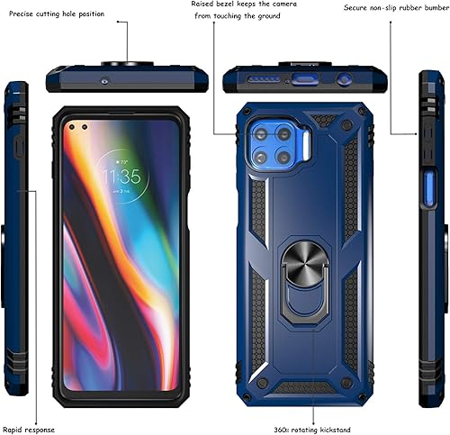 Miniatura 4 de Androgate Funda compatible con Moto One 5G, Motorola One 5G UW, con protectores de pantalla de vidrio templado, anillo de metal de grado militar,