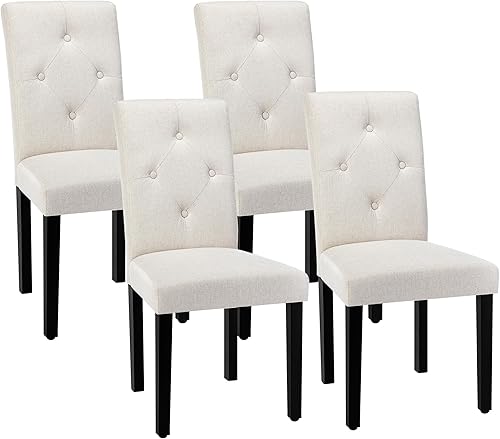 Miniatura 9 de VECELO Upholstered Dining Chairs Set of 2, Modern Fabric and Solid Wood Legs & High Back for Kitchen/Living Room- Beige