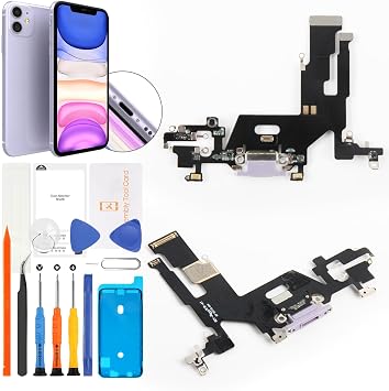 SRJTEK FOR iPhone 11 Purple Purple Charging Port Replacement Lightning Dock Connector Flex Cable with Repair Tool