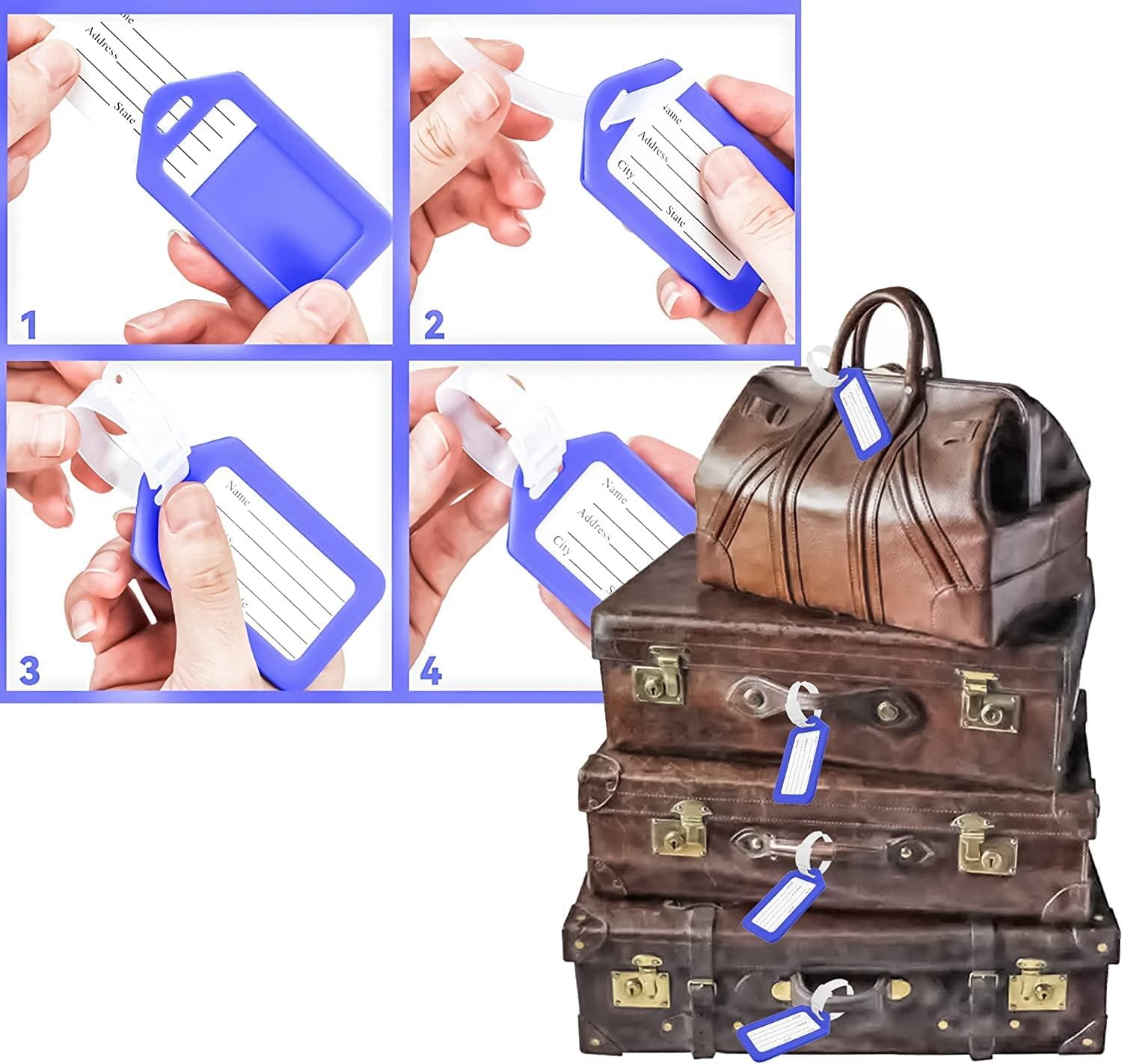 Etichette Bagagli Con Stampa Chitarre - Etichetta Identificativa Per Valigie Con Cinturino, Ideale Per Viaggi E Crociere