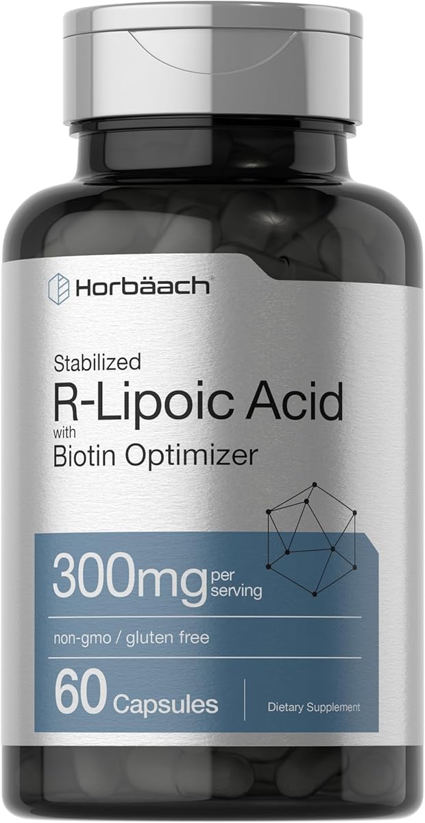 Horbäach Stabilized R-Lipoic Acid 300mg | 60 Capsules | with Biotin Optimizer | Non-GMO, Gluten Free | Na-RALA Supplement