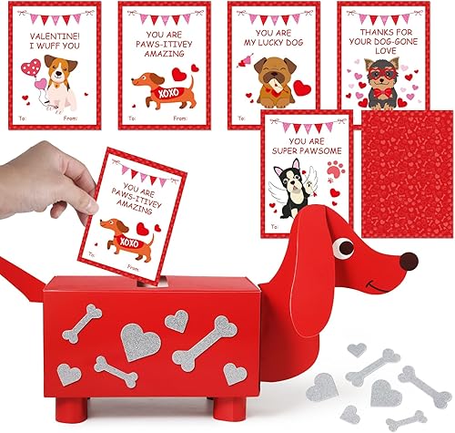 Miniatura 9 de TooyBing Caja del día de San Valentín, paquete de 33 tarjetas de San Valentín para niños, escuela y buzón de cachorro de perro para intercambio de