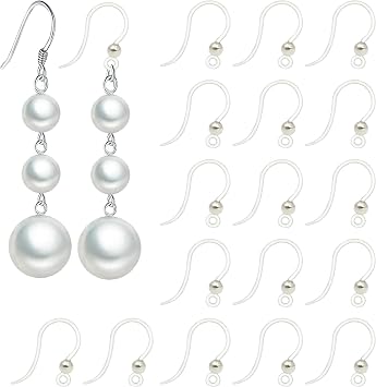 40pcs Clear Safety Non-Allergenic Plastic Earring Hooks Ear Wire Anti Allergy Hooks with Ball Dots Earring Findings DIY Jewelry Making for Sensitive Ears Silver